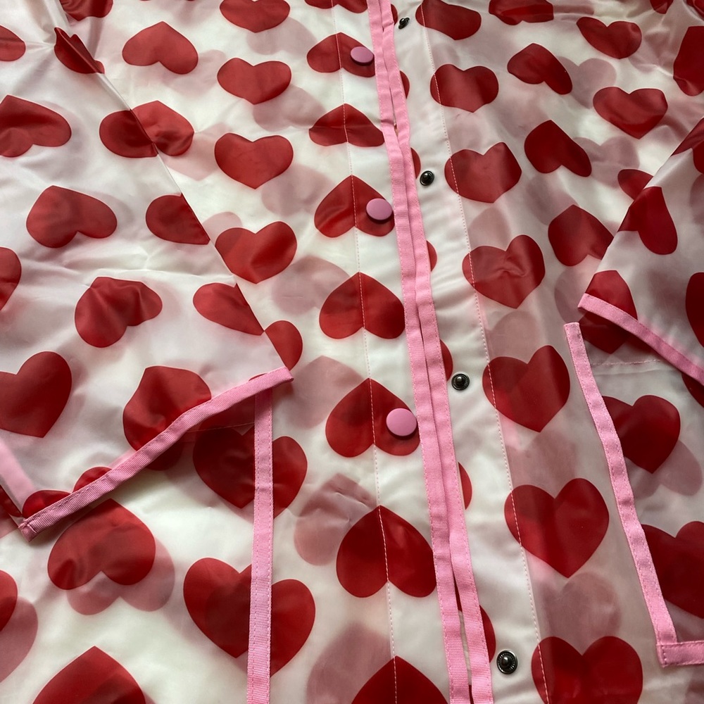 Lazy Oaf See Through Heart Mac Translucent Rain Jacket Oversize Size L / XXL fit - Picture 7 of 17